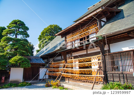 （山梨県）旧高野家住宅（甘草屋敷）座敷から見る、軒先のころ柿 123959997