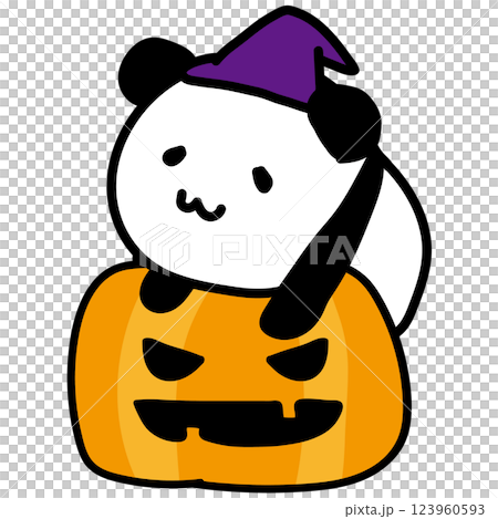 Panda riding a Halloween pumpkin 123960593
