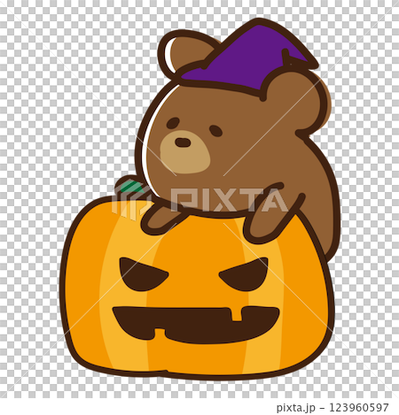 bear riding on halloween pumpkin 123960597