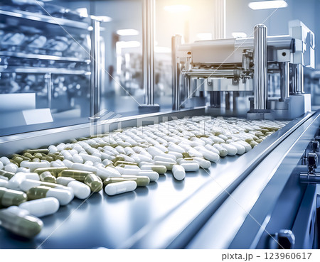 カプセル錠剤の生産工場のイメージ素材 123960617
