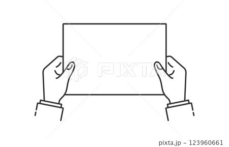 表彰式で賞状や証書を両手で受け取るベクターイラスト (線画･モノクロ) 123960661