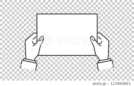 表彰式で賞状や証書を両手で受け取るベクターイラスト (線画･モノクロ) 123960661