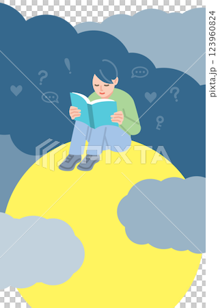 Image of a girl reading a book and letting her imagination run wild Image of a girl reading a book and letting her imagination run wild 123960824