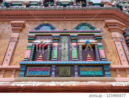 Colorful intricate designs on the facade of Sri Maha Mariamman Temple in Kuala Lumpur, Malaysia Colorful intricate designs on the facade of Sri Maha Mariamman Temple in Kuala Lumpur, Malaysia 123960877
