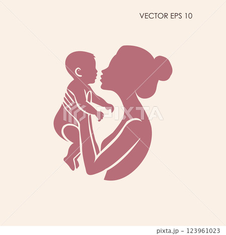 Loving Mother Holding Baby Silhouette Loving Mother Holding Baby Silhouette 123961023