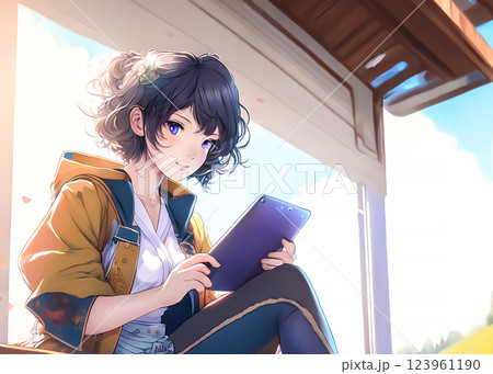 タブレットを使う女性のイラスト素材 123961190
