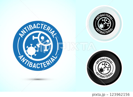 Antibacterial icon design illustration, Hygiene label symbol for product packaging, Color black and white 123962156