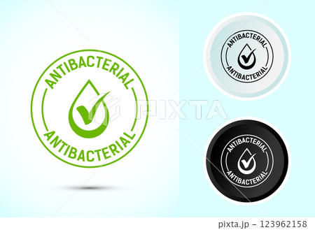 Antibacterial icon design illustration, Hygiene label symbol for product packaging, Color black and white 123962158