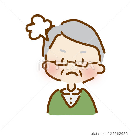 怒っているゆるくて可愛いおじいさん 123962923