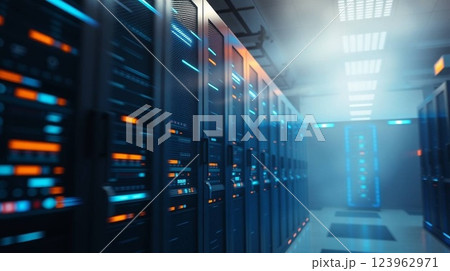 Futuristic Data Center with Glowing LED Server Racks Futuristic Data Center with Glowing LED Server Racks 123962971