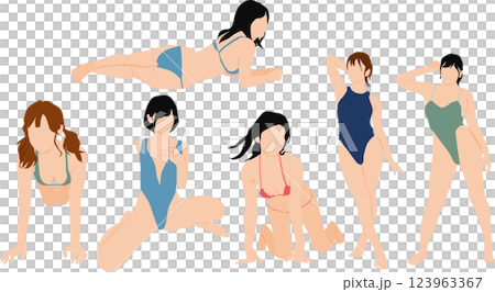 Illustration set of a woman in a posing swimsuit 123963367