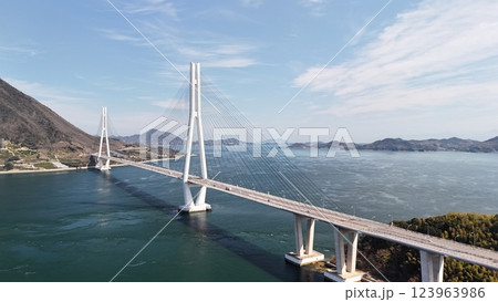 西瀬戸自動車道「しまなみ海道」【多田羅大橋】ドローン空撮_SHITAB_020 123963986