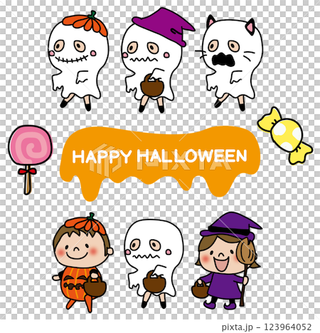 ハロウィンで仮装する子供たちセット2 ハロウィンで仮装する子供たちセット2 123964052