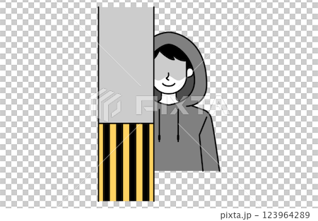 Vector illustration of a suspicious person/stalker hiding behind a utility pole, monochrome, simple Vector illustration of a suspicious person/stalker hiding behind a utility pole, monochrome, simple 123964289