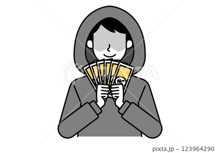 犯罪で大金を手にする犯罪者のベクターイラスト モノクロ シンプル 123964290