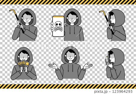 犯罪者のベクターイラストセット モノクロ シンプル 123964293