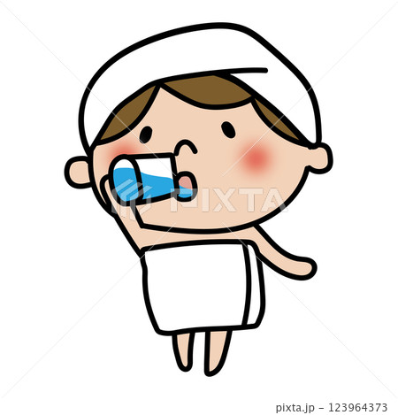 お風呂上りに水を飲む子供(女の子) お風呂上りに水を飲む子供(女の子) 123964373