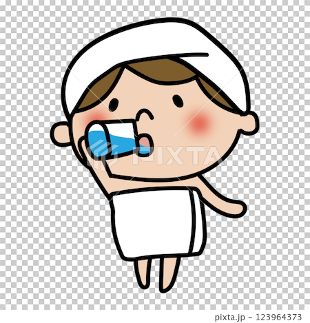 お風呂上りに水を飲む子供(女の子) お風呂上りに水を飲む子供(女の子) 123964373