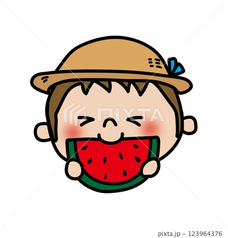 スイカを食べる子供（男の子1） 123964376