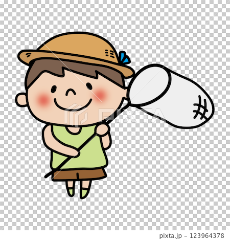 Child (boy) holding a butterfly net 123964378