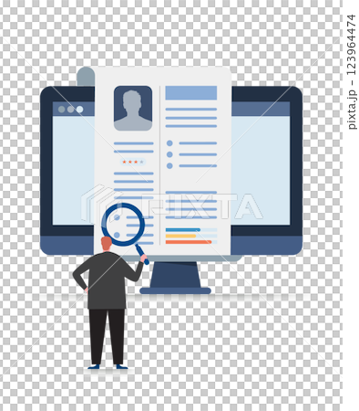 Employer hiring and recruiting with job CV documents screening stock illustration 123964474