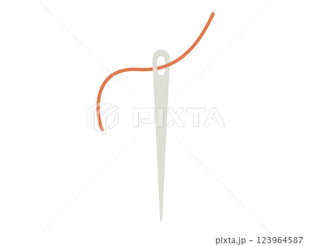 縫い針に通した赤い糸のイラスト 123964587