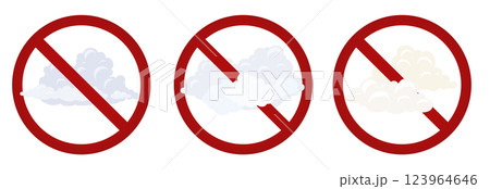 Vector set of prohibitory signs with clouds. Collection with cumulus clouds in forbidden banner. Thunderstorm danger. Vector set of prohibitory signs with clouds. Collection with cumulus clouds in forbidden banner. Thunderstorm danger. 123964646