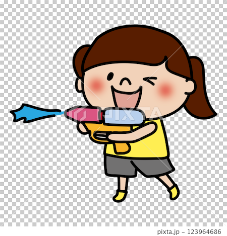 水鉄砲で遊ぶ子供（女の子2） 123964686