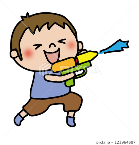 水鉄砲で遊ぶ子供(男の子1) 水鉄砲で遊ぶ子供(男の子1) 123964687