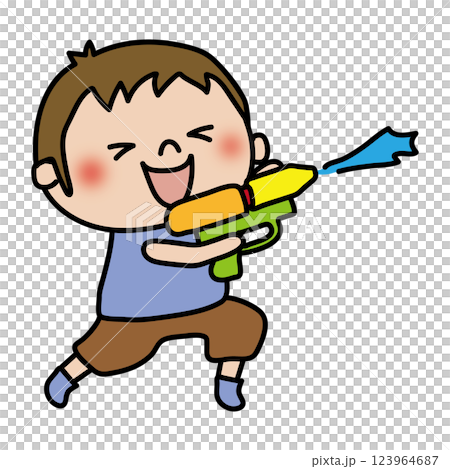 水鉄砲で遊ぶ子供(男の子1) 水鉄砲で遊ぶ子供(男の子1) 123964687