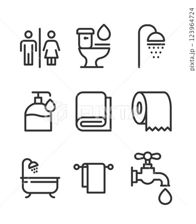Bathroom and Toilet Line Icons stock illustration Bathroom and Toilet Line Icons stock illustration 123964724