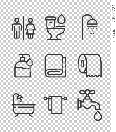Bathroom and Toilet Line Icons stock illustration Bathroom and Toilet Line Icons stock illustration 123964724