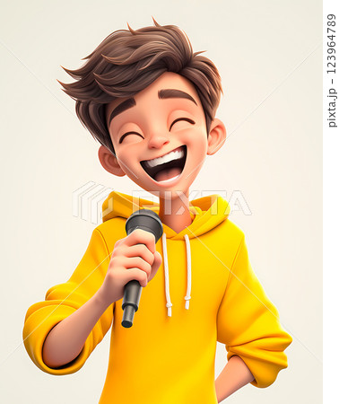 カラオケを楽しむ男の子の3Dイラスト 123964789