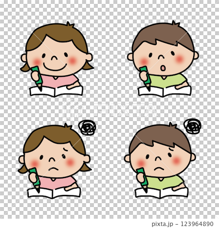 勉強する子供たちセット 123964890
