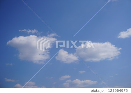 青い空を泳ぐ親子雲 青い空を泳ぐ親子雲 123964976