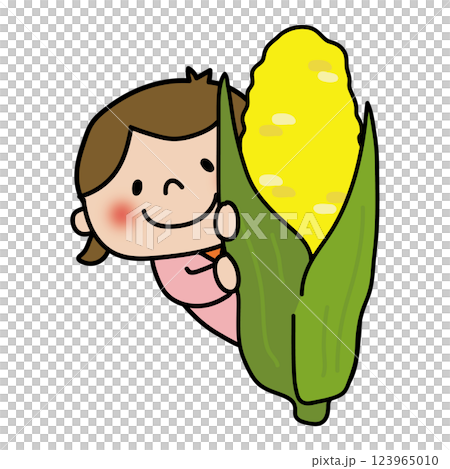 A child (girl) peeking out from behind a big corn plant A child (girl) peeking out from behind a big corn plant 123965010