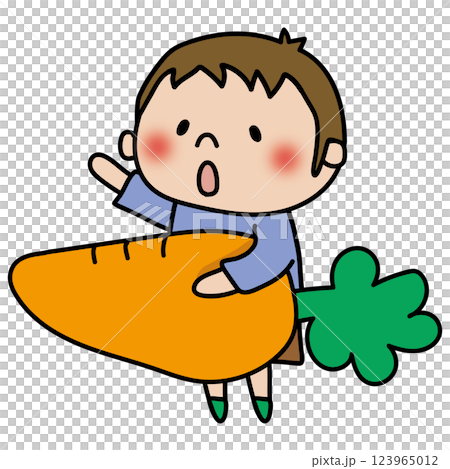 Child (boy) holding a big carrot 123965012