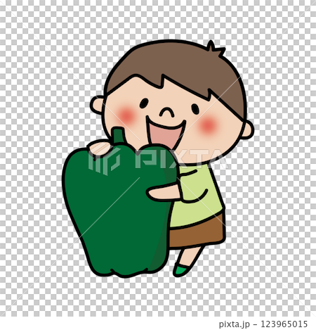 Child (boy) hugging a big pepper Child (boy) hugging a big pepper 123965015