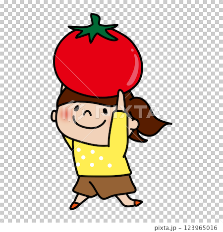 攜帶大西紅柿的兒童（女孩） 123965016