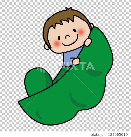 一個男孩試圖進入一個大大豆鍋 123965019