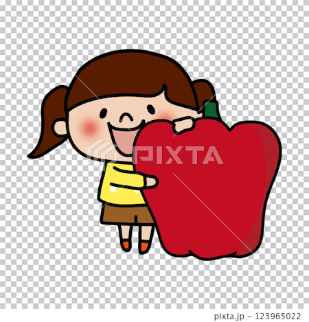 大きな赤パプリカを持っている子供（女の子） 123965022