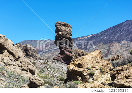 Rock Roques de Garcia in the foothills of the volcano Teide (Spain, Tenerife) 123965352