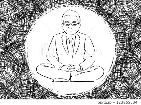 座禅を組む年配のビジネスマン（ストレスから身を守っているイメージ） 123965534