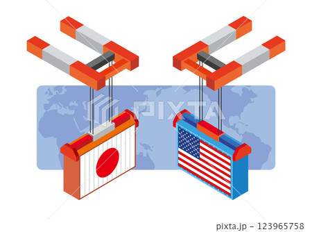 日本とアメリカの輸出入貿易イラスト 日本とアメリカの輸出入貿易イラスト 123965758