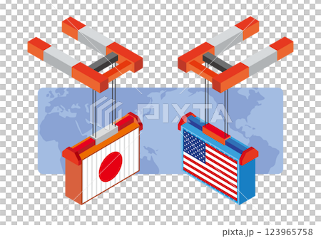 日本とアメリカの輸出入貿易イラスト 日本とアメリカの輸出入貿易イラスト 123965758