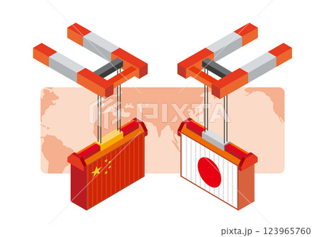 日本と中国の輸出入貿易イラスト 123965760