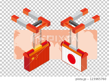 日本と中国の輸出入貿易イラスト 123965760