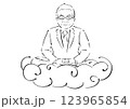 雲に乗り座禅を組む年配のビジネスマン（穏やかな心のイメージ） 123965854
