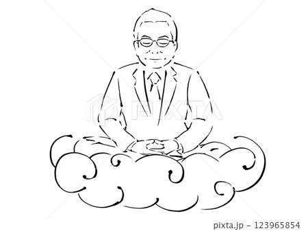 雲に乗り座禅を組む年配のビジネスマン(穏やかな心のイメージ) 雲に乗り座禅を組む年配のビジネスマン(穏やかな心のイメージ) 123965854