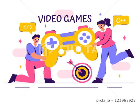 Vector Illustration of a Professional Cute Gamer Streaming Online While Playing Video Games on a Live Platform in a Stylish Background Vector Illustration of a Professional Cute Gamer Streaming Online While Playing Video Games on a Live Platform in a Stylish Background 123965925